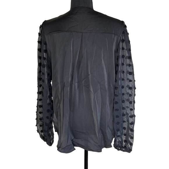WOMEN'S SEXY SWISS DOT SLEEVES BUTTON ACCENT BLOUSE COLOR BLACK NWOT Size XL - Picture 2 of 8